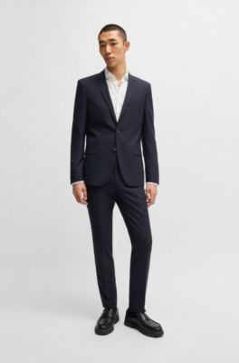 Extra-slim-fit suit in micro-patterned dobby, Dark Blue