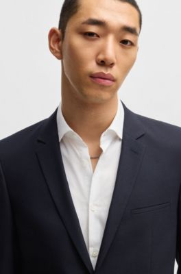Extra-slim-fit suit in micro-patterned dobby, Dark Blue
