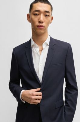 Extra-slim-fit suit in micro-patterned dobby, Dark Blue
