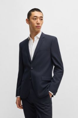 Extra-slim-fit suit in micro-patterned dobby, Dark Blue