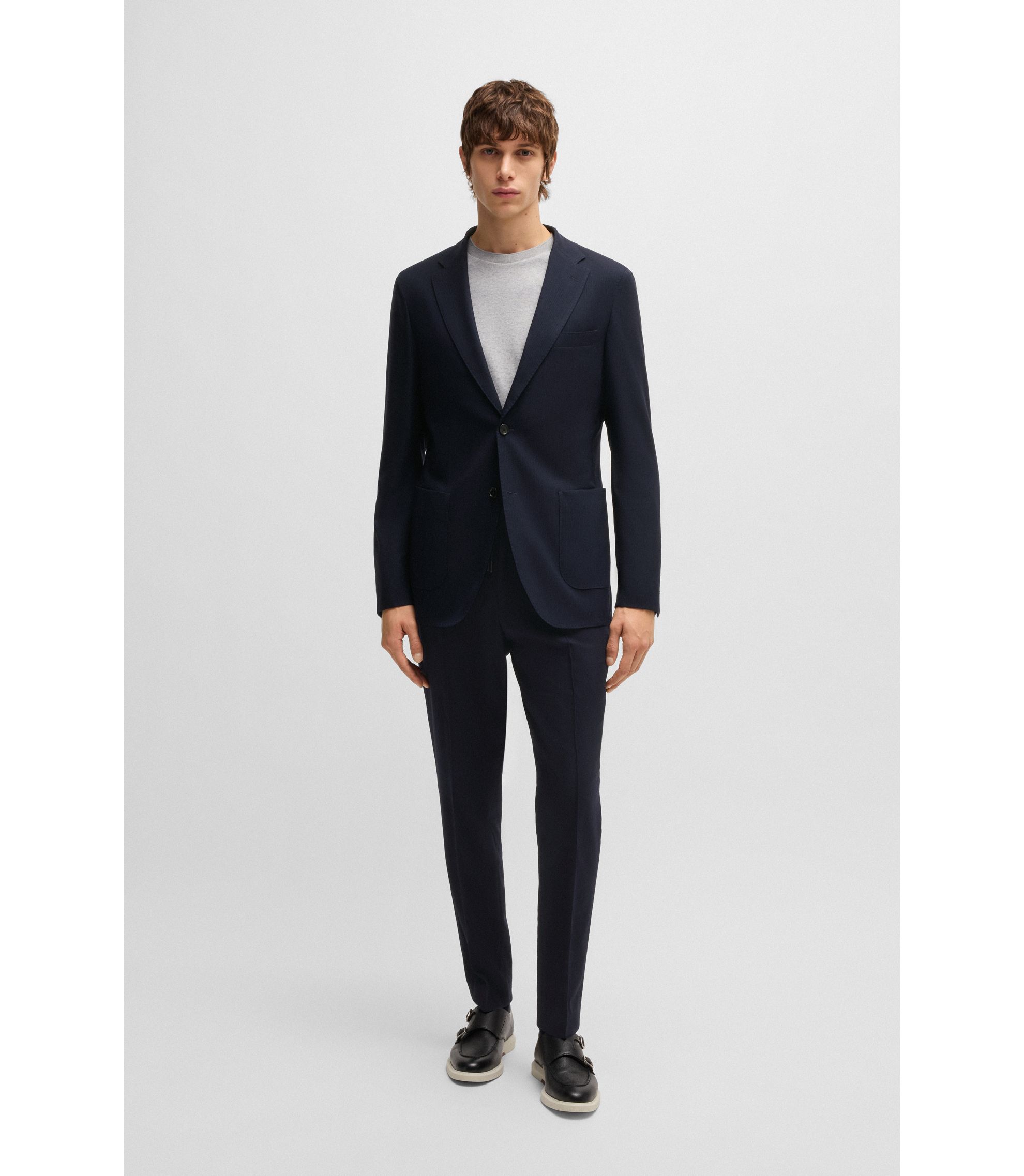 040806 HUGO BOSS Marzotto 2B スーツ 50 BOSS - Slim-fit suit jacket in a structured wool blend - Dark Blue