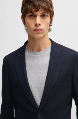 Veste de costume Slim en laine m&eacute;lang&eacute;e structur&eacute;e, Bleu fonc&eacute;