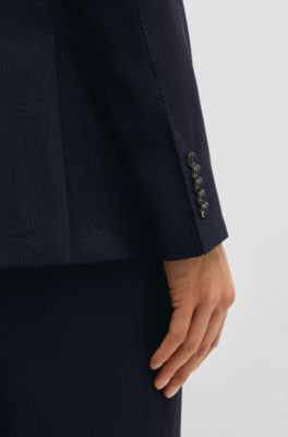 Veste de costume Slim en laine m&eacute;lang&eacute;e structur&eacute;e, Bleu fonc&eacute;