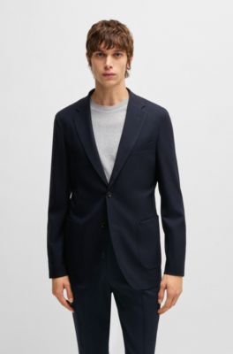Veste de costume Slim en laine m&eacute;lang&eacute;e structur&eacute;e, Bleu fonc&eacute;