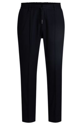 Pantalon Slim en laine m&eacute;lang&eacute;e stretch structur&eacute;e, Bleu fonc&eacute;