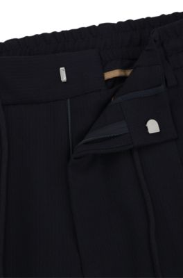 Pantalon Slim en laine m&eacute;lang&eacute;e stretch structur&eacute;e, Bleu fonc&eacute;