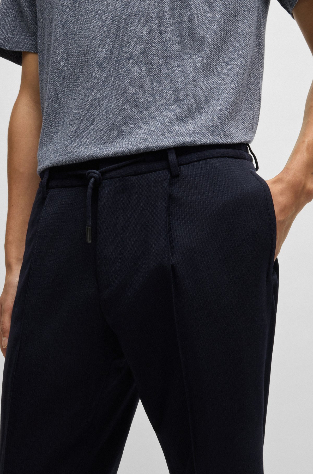 BOSS - Slim-fit trousers in a structured stretch-wool blend BOSS - Slim-fit trousers in a structured stretch-wool blend
