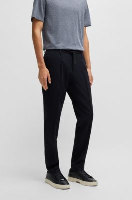 Pantalon Slim en laine m&eacute;lang&eacute;e stretch structur&eacute;e, Bleu fonc&eacute;