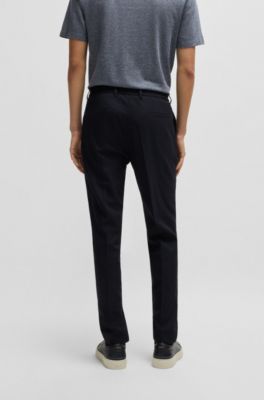 Pantalon Slim en laine m&eacute;lang&eacute;e stretch structur&eacute;e, Bleu fonc&eacute;