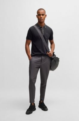 Polo de algod&oacute;n interlock con cuello a rayas, Negro