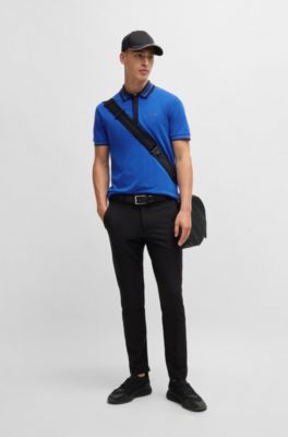 Interlock-cotton polo shirt with striped collar