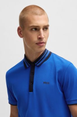 Interlock-cotton polo shirt with striped collar