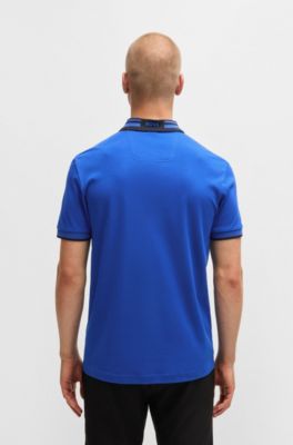 Polo de algod&oacute;n interlock con cuello a rayas, Azul