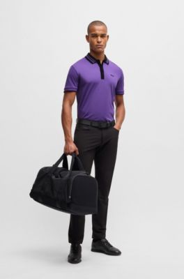 Polo de algod&oacute;n interlock con cuello a rayas, P&uacute;rpura oscuro