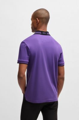 Polo de algod&oacute;n interlock con cuello a rayas, P&uacute;rpura oscuro