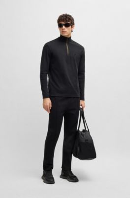 Zip-neck polo shirt with Double B monogram, Black