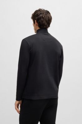 Zip-neck polo shirt with Double B monogram, Black