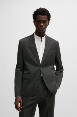 Modern-fit suit in micro-patterned performance-stretch fabric, Light Grey