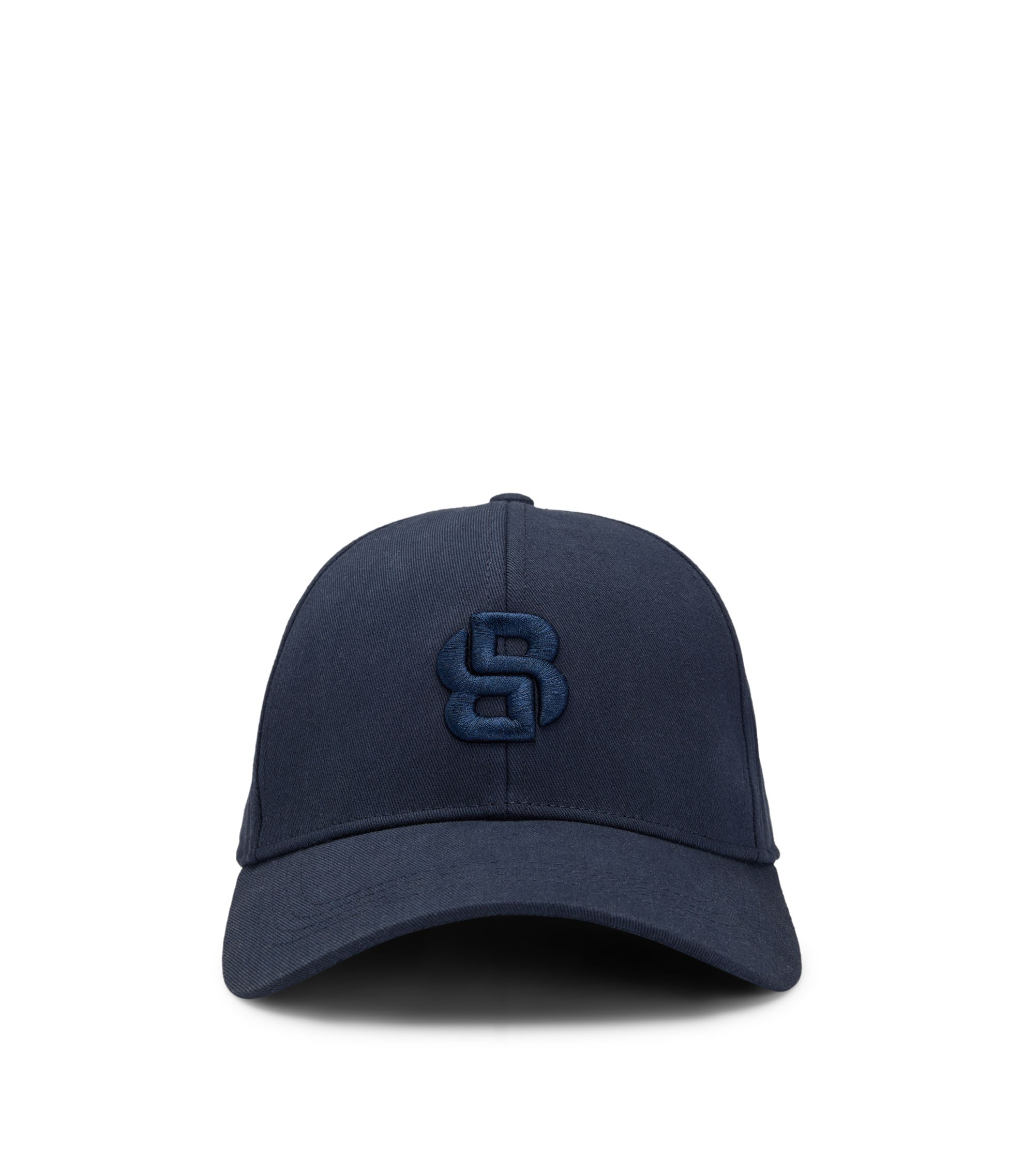 BOSS - Cotton-twill cap with embroidered Double B monogram - Dark Blue