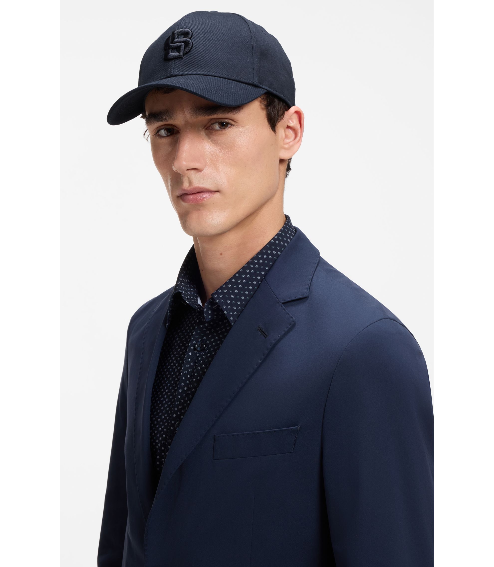 BOSS - Cotton-twill cap with embroidered Double B monogram - Dark Blue