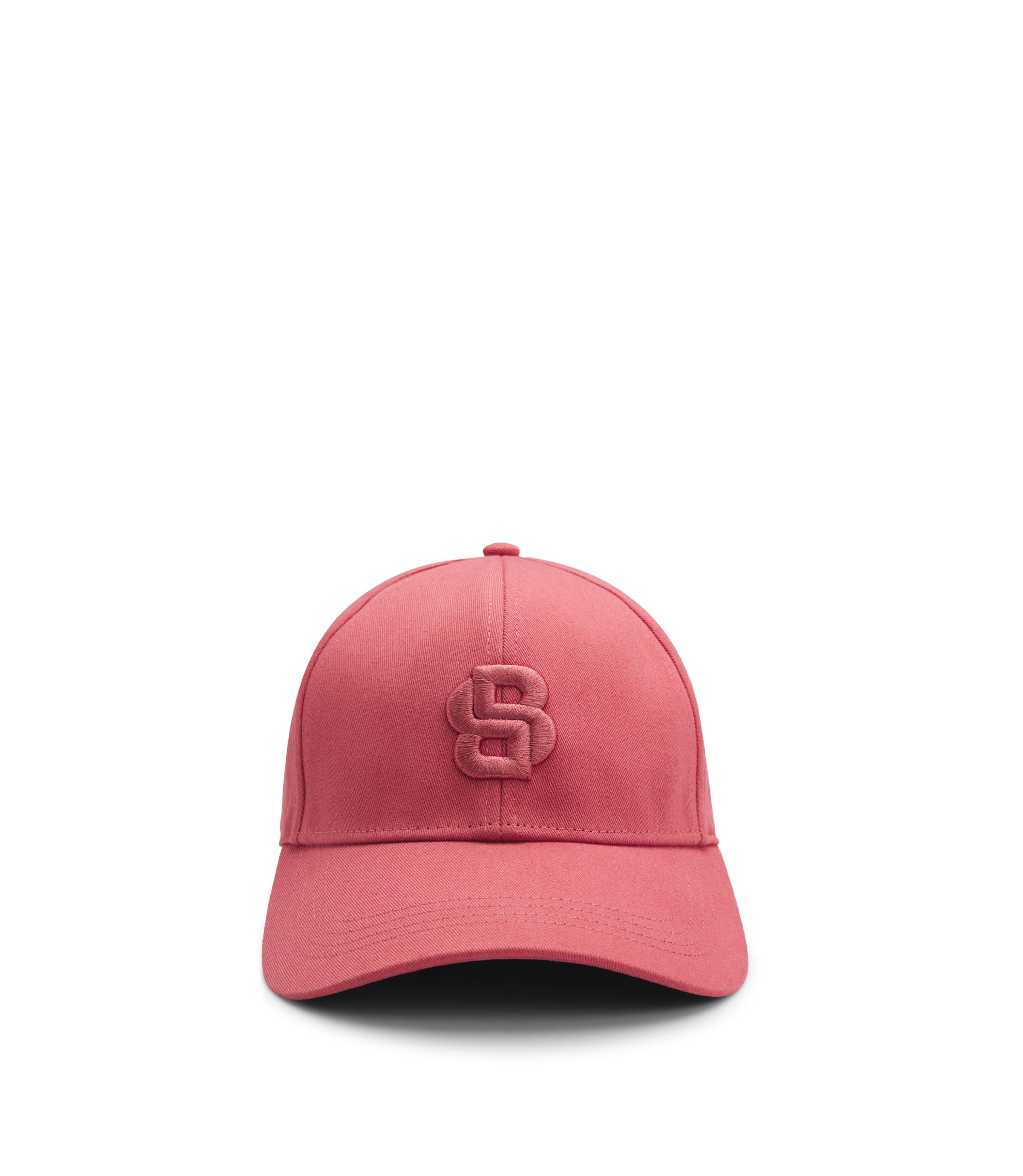 BOSS - Cotton-twill cap with embroidered Double B monogram - Red