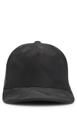 Monogram-pattern cap with embroidered logo, Black