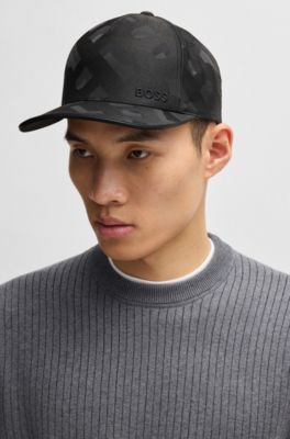 Monogram-pattern cap with embroidered logo, Black