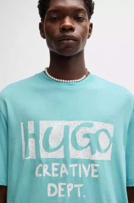 Cotton-jersey T-shirt with logo artwork