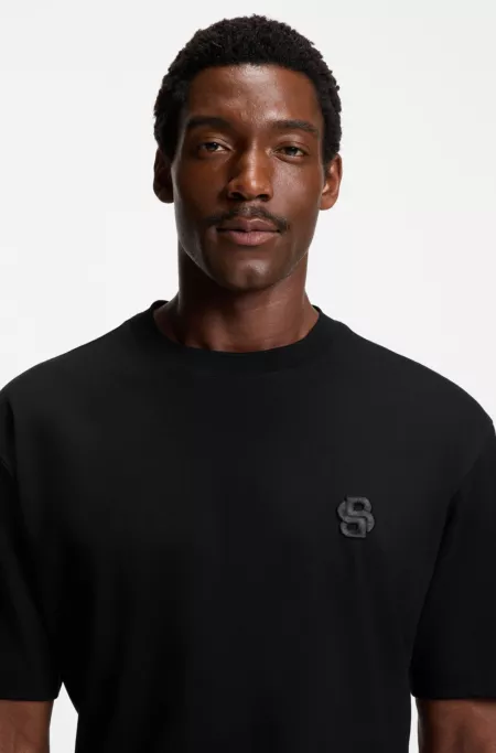 BOSS SELECTED BY SHOHEI OHTANI Mercerized-cotton T-shirt with Double B monogram