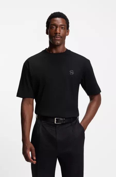BOSS SELECTED BY SHOHEI OHTANI Mercerized-cotton T-shirt with Double B monogram