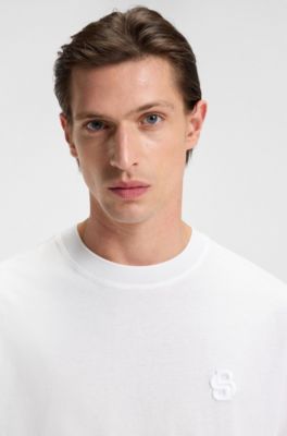 BOSS SELECTED BY SHOHEI OHTANI Mercerized-cotton T-shirt with Double B monogram, White
