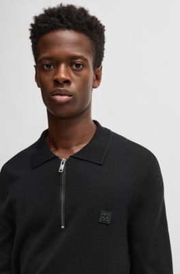 Jersey estilo polo con cremallera y logo apilado, Negro