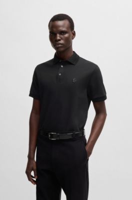 Polo de piqu&eacute; de algod&oacute;n con monograma Double B, Negro