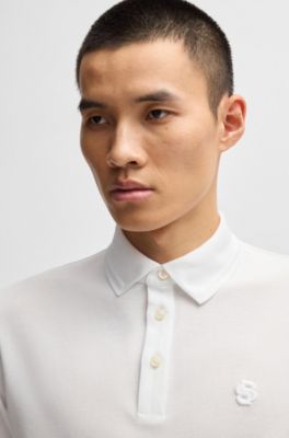 Polo de piqu&eacute; de algod&oacute;n con monograma Double B, Blanco