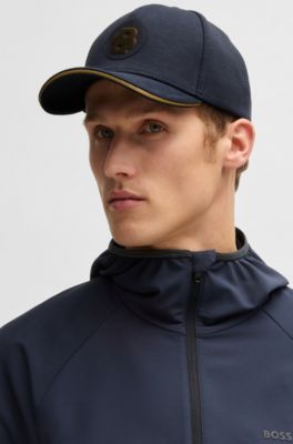 Casquette en coton m&eacute;lang&eacute; avec patch double&nbsp;B, Bleu fonc&eacute;