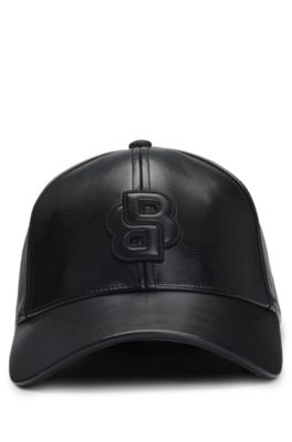 Faux-leather cap with Double B monogram, Black