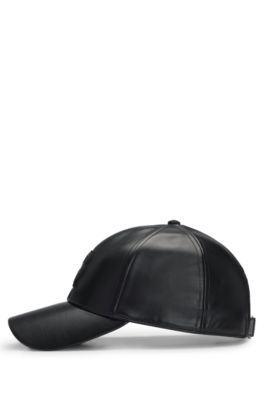 Faux-leather cap with Double B monogram, Black