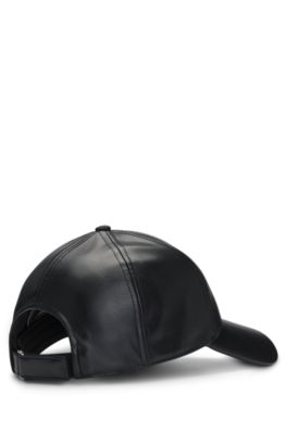 Faux-leather cap with Double B monogram, Black