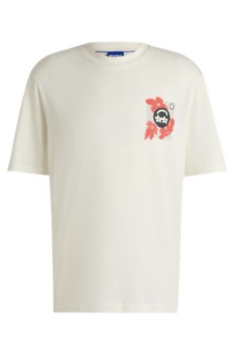 Cotton-jersey T-shirt with logo prints, White