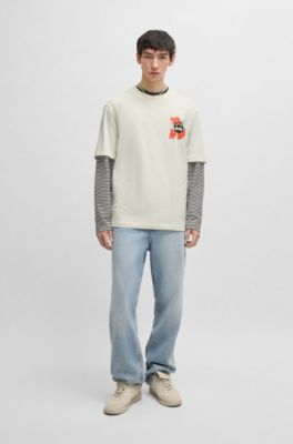 Cotton-jersey T-shirt with logo prints, White