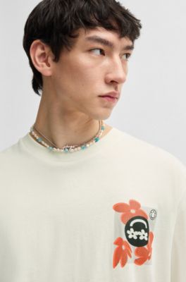 Cotton-jersey T-shirt with logo prints, White