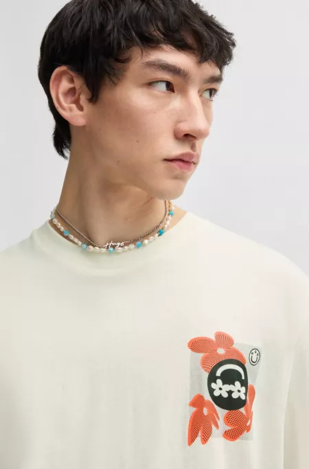 Cotton-jersey T-shirt with logo prints