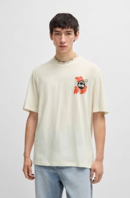 Cotton-jersey T-shirt with logo prints, White