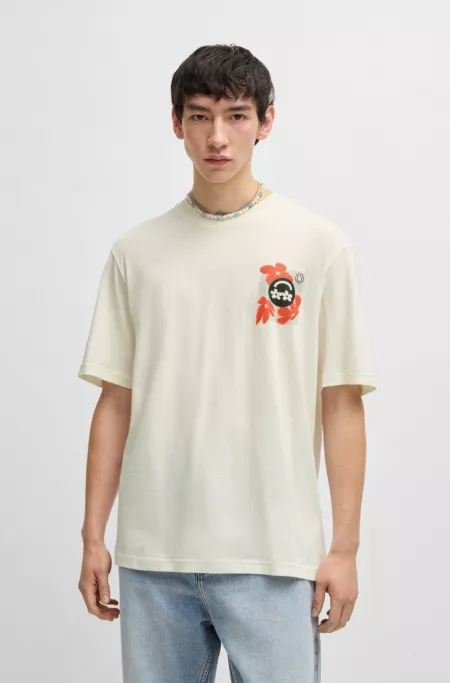 Cotton-jersey T-shirt with logo prints