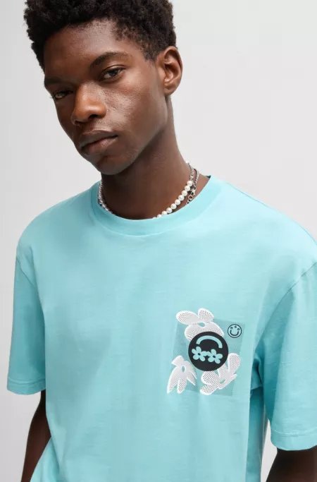 Cotton-jersey T-shirt with logo prints