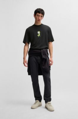 Camiseta de punto de algod&oacute;n con gr&aacute;fico de animal, Negro