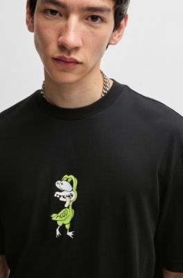 Camiseta de punto de algod&oacute;n con gr&aacute;fico de animal, Negro