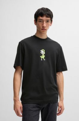 Camiseta de punto de algod&oacute;n con gr&aacute;fico de animal, Negro