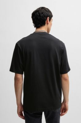 Camiseta de punto de algod&oacute;n con gr&aacute;fico de animal, Negro