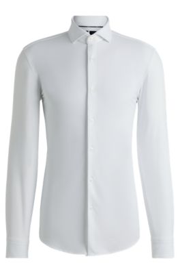 Slim-fit shirt in structured performance-stretch jersey, White
